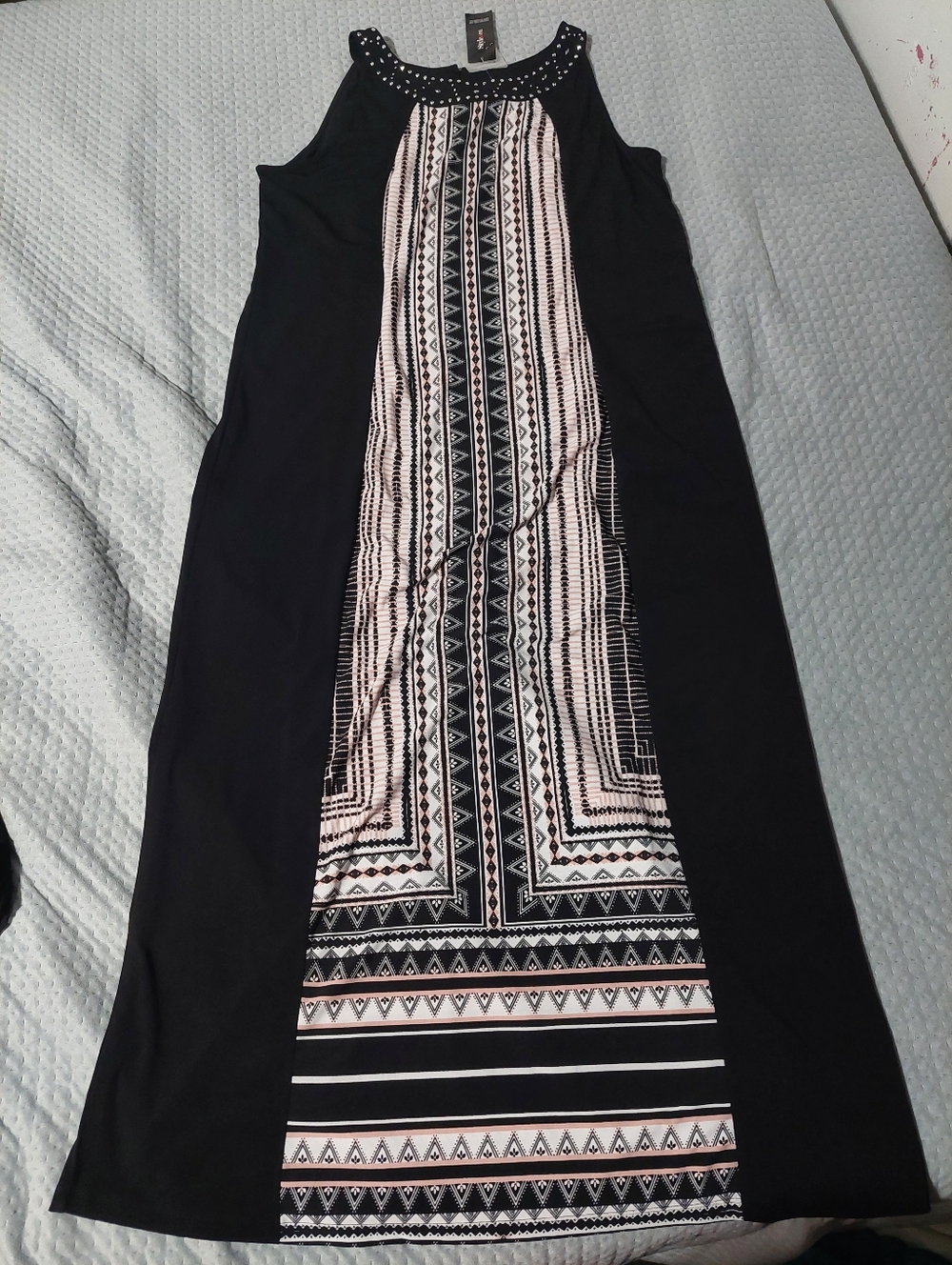Style & Co Black & White Aztec-Panel Maxi Dress